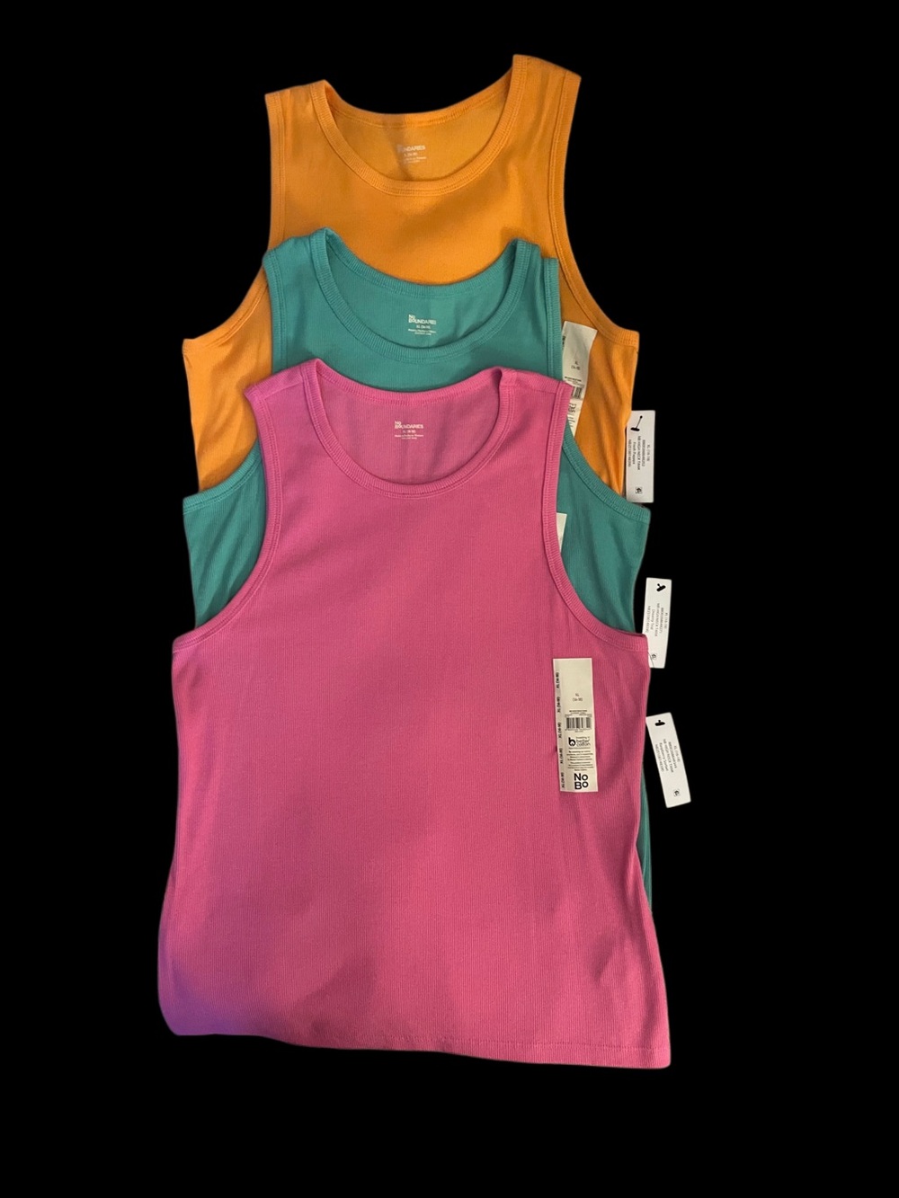 3-Pack Women’s/Girls' Ribbed Tank Tops - Pink, Teal & Orange - No Bo 16-18 XL